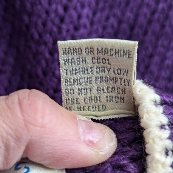 Vintage Fair Isle Purple Cable Knit Sweater 80s Nordic Cottagecore Cozy - Picture 7 of 12